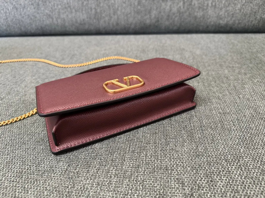 Valentino Burgundy Chain Bag - Hình 6