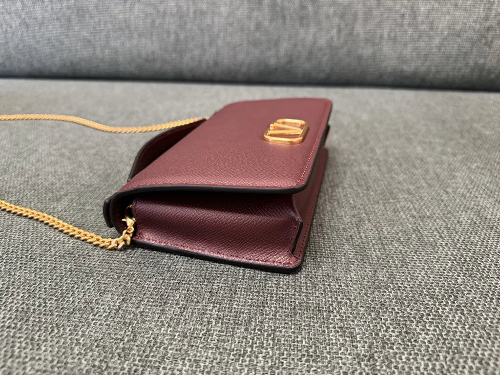 Valentino Burgundy Chain Bag - Hình 7