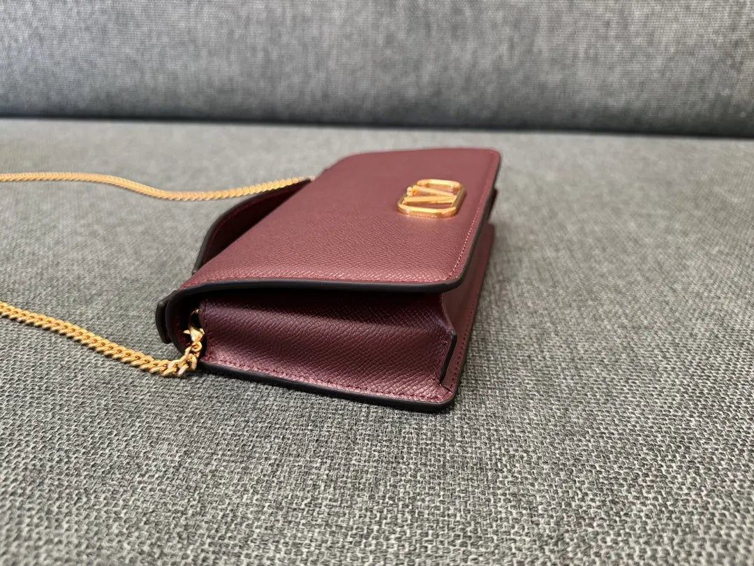 Valentino Burgundy Chain Bag - Hình 7