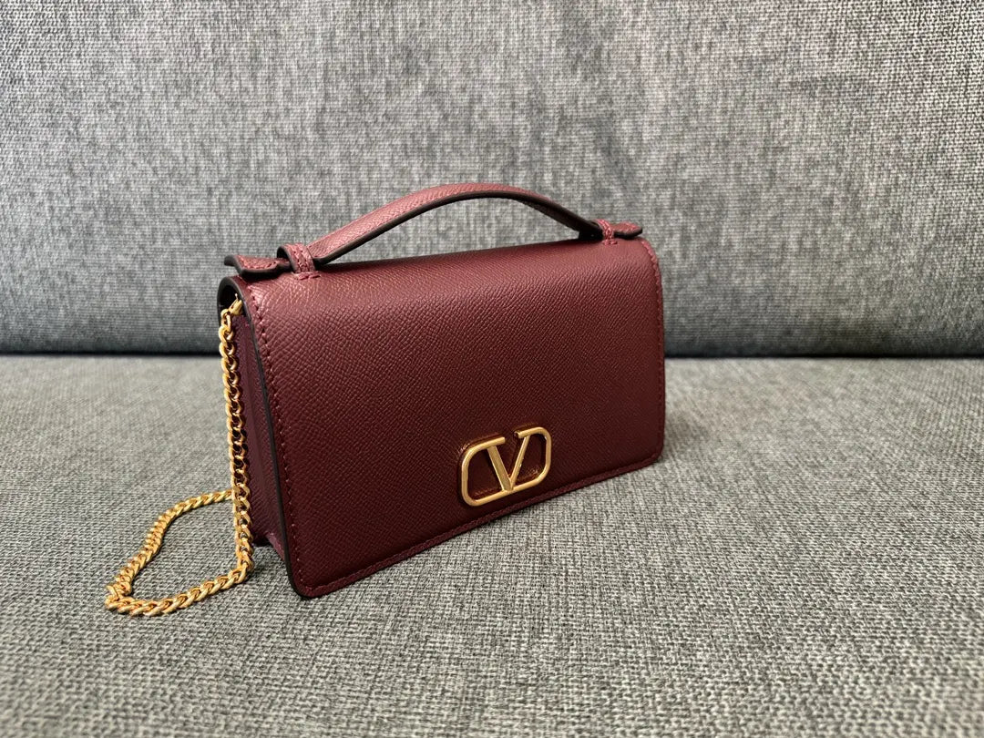 Valentino Burgundy Chain Bag - Hình 3