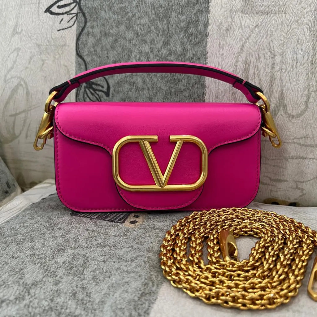gold Valentino Shocking Pink VLogo Bag