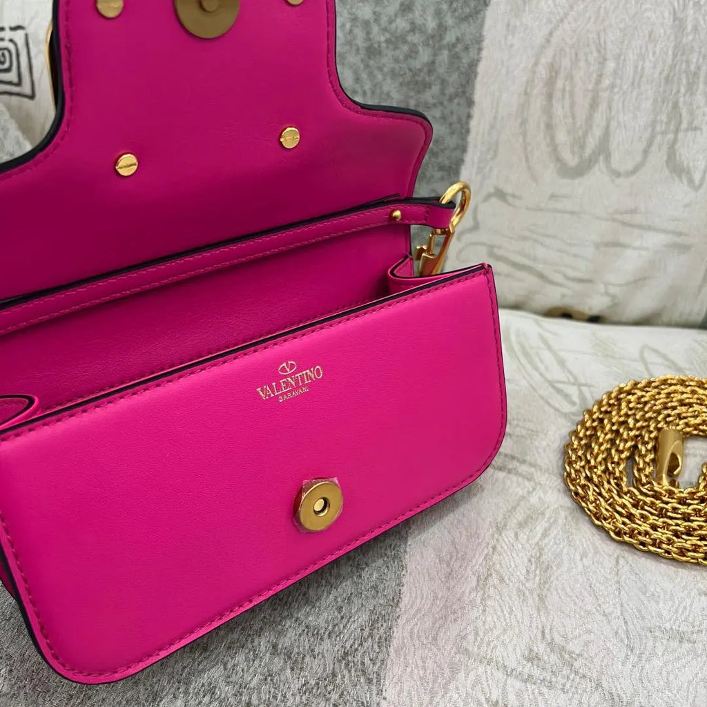 gold Valentino Shocking Pink VLogo Bag - Hình 8