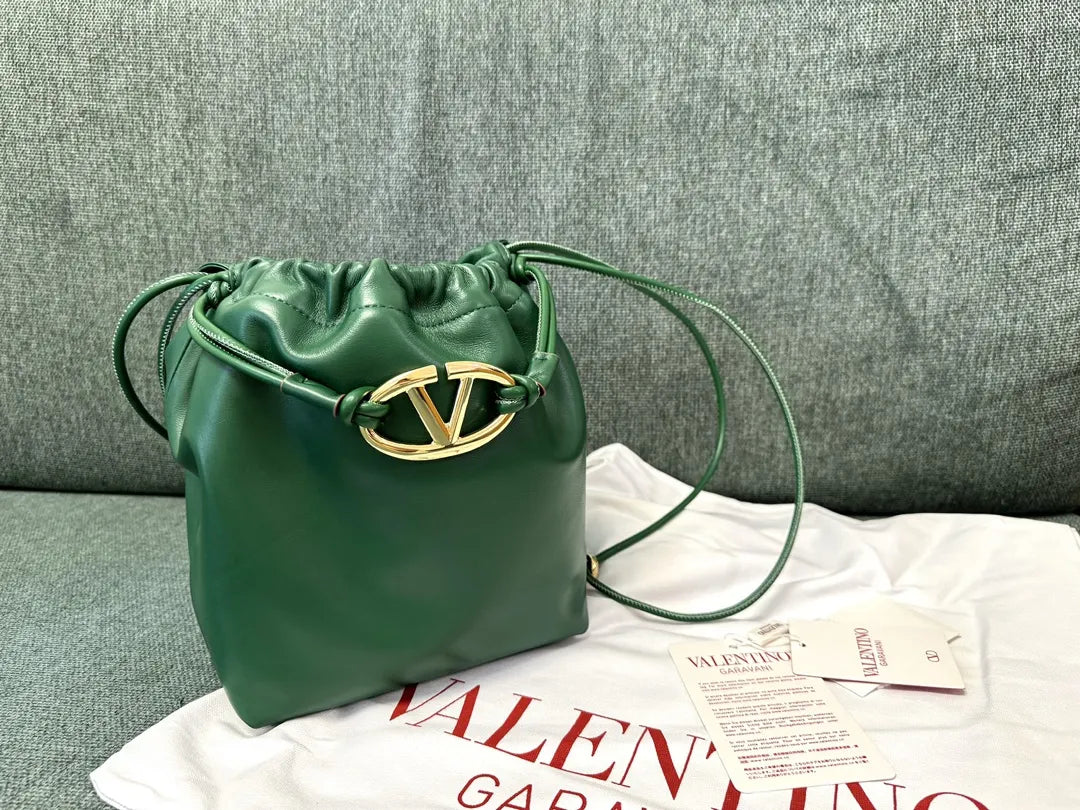 gold Valentino Green Drawstring Bag - Hình 3