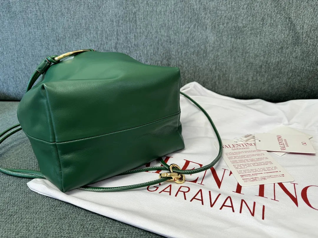 gold Valentino Green Drawstring Bag - Hình 5