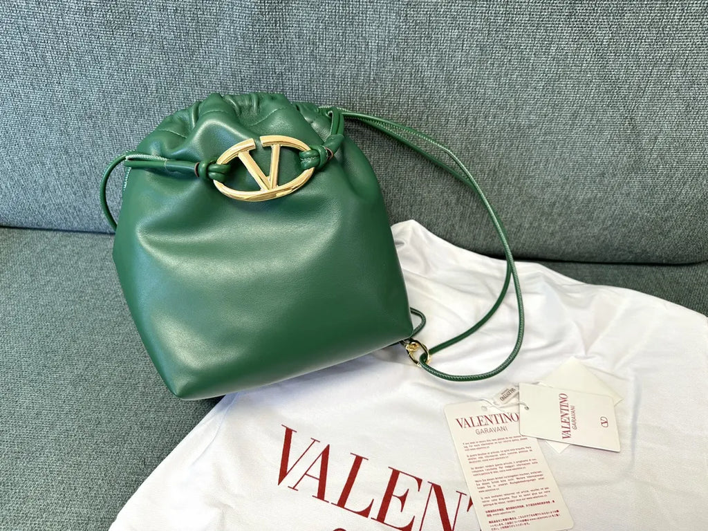 gold Valentino Green Drawstring Bag - Hình 2