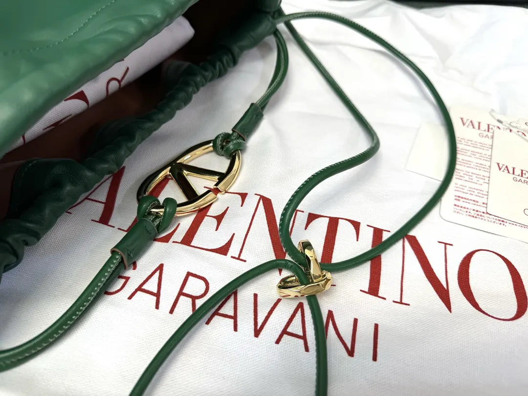 gold Valentino Green Drawstring Bag - Hình 7