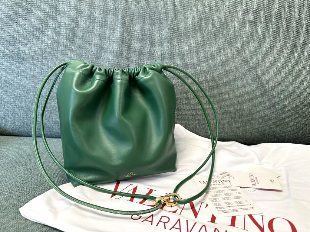 gold Valentino Green Drawstring Bag - Hình 6