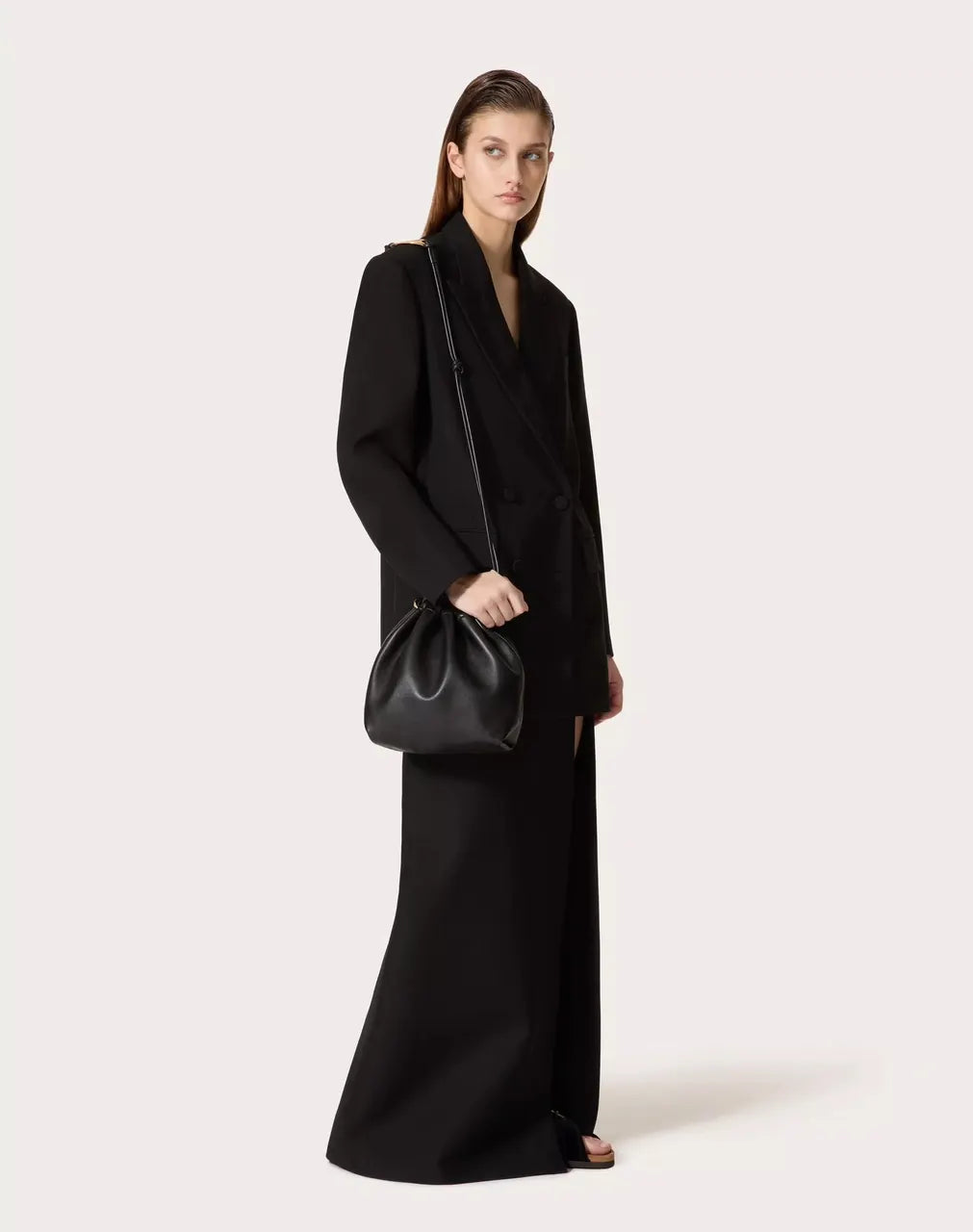 gold Valentino Black Leather Pouch - Hình 7