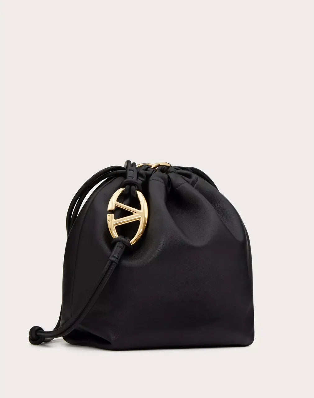 gold Valentino Black Leather Pouch - Hình 3