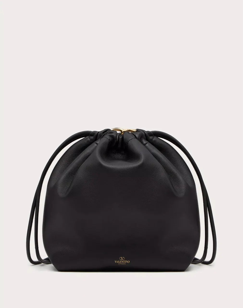 gold Valentino Black Leather Pouch - Hình 4