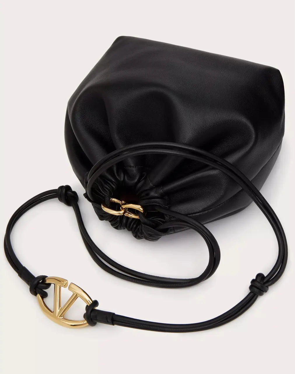 gold Valentino Black Leather Pouch - Hình 2