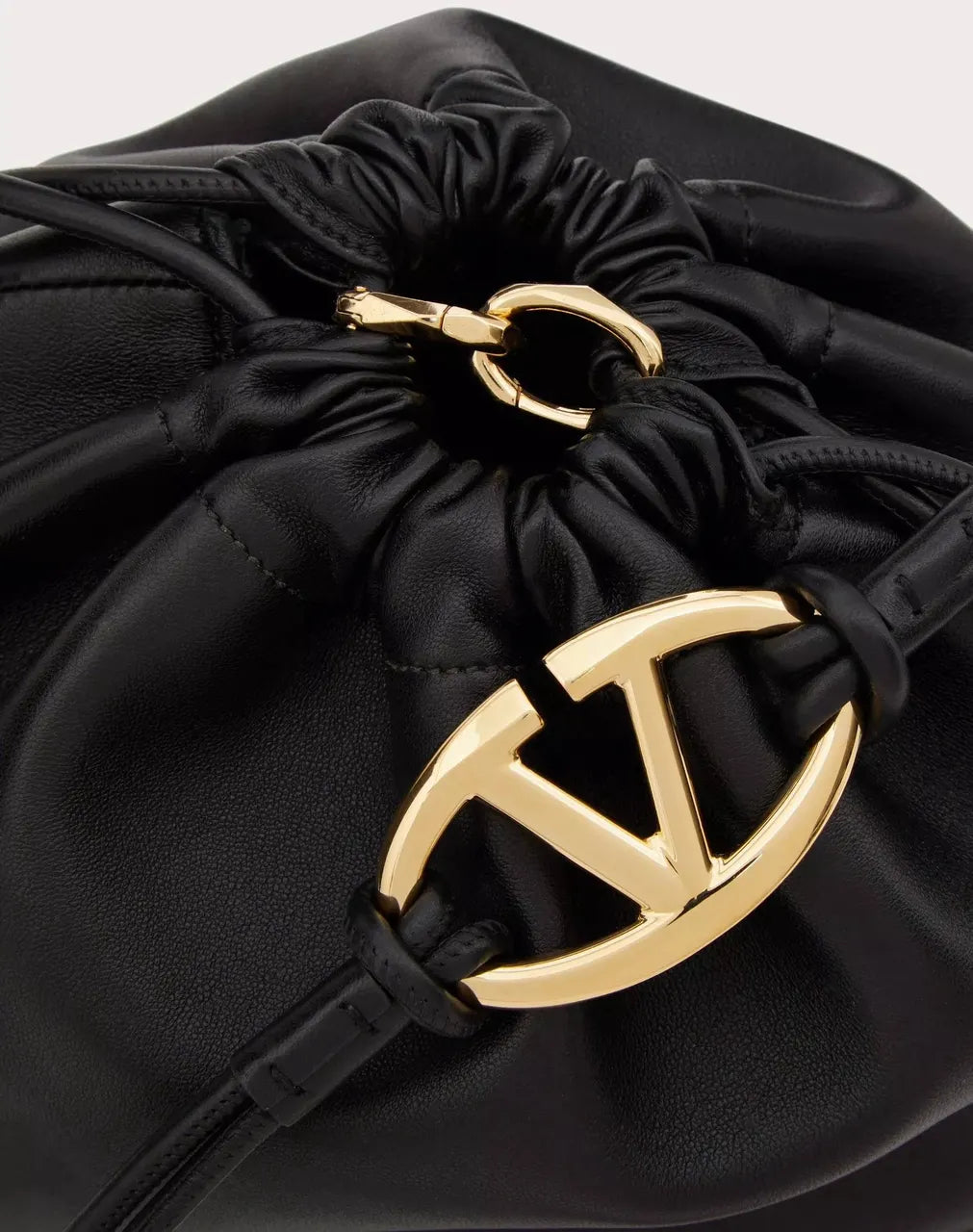 gold Valentino Black Leather Pouch - Hình 6