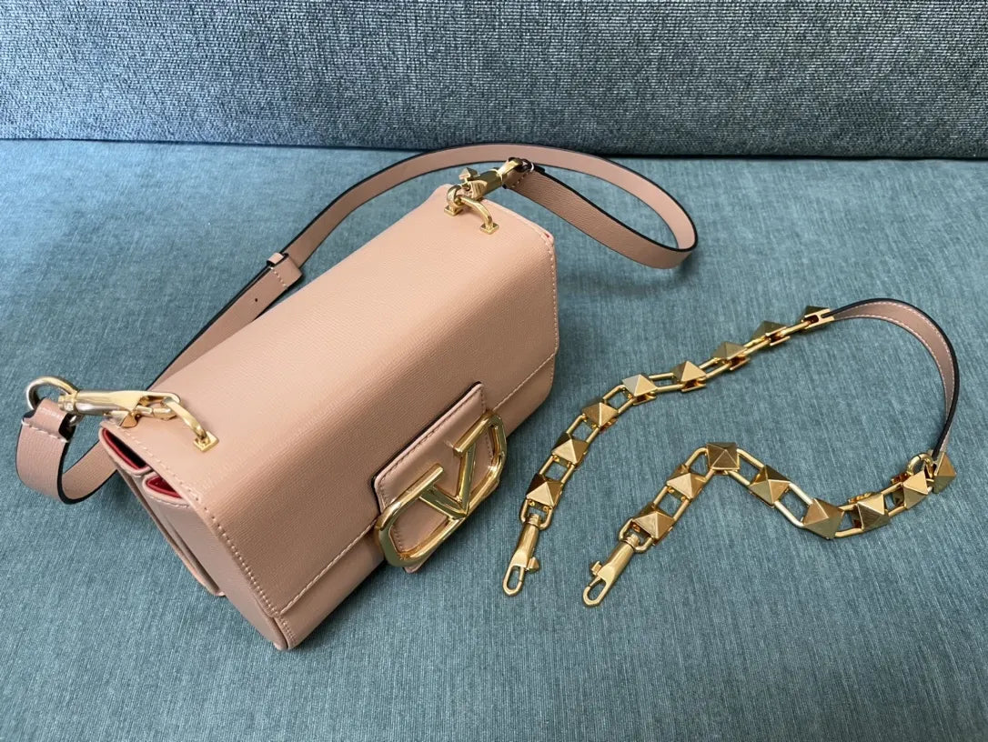 Valentino Peach Leather Crossbody - Hình 7