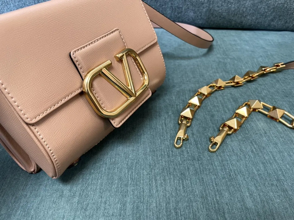 Valentino Peach Leather Crossbody - Hình 6