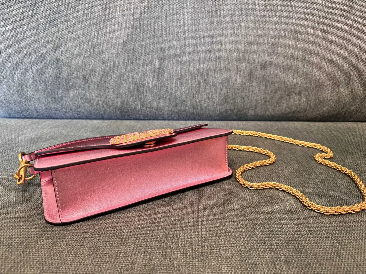 Valentino Metallic Pink Chain Bag - Hình 8