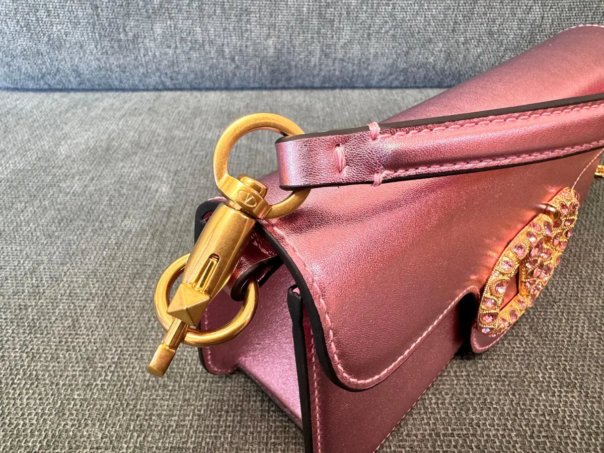 Valentino Metallic Pink Chain Bag - Hình 6
