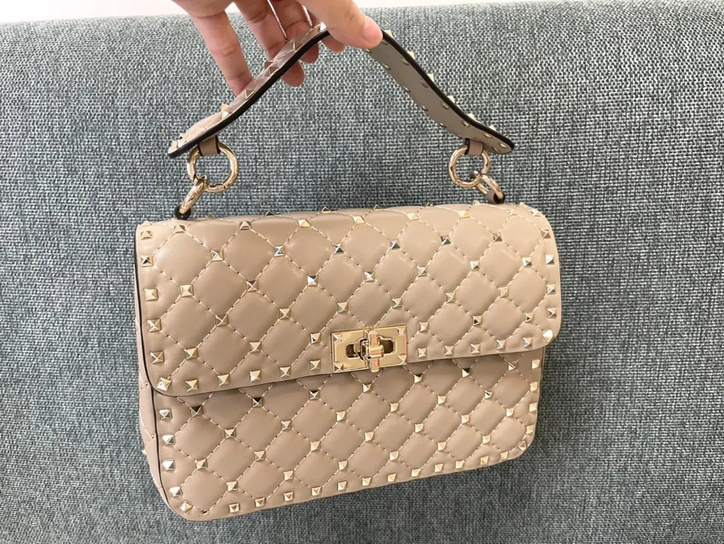 Valentino Beige Roman Stud Shoulder Bag