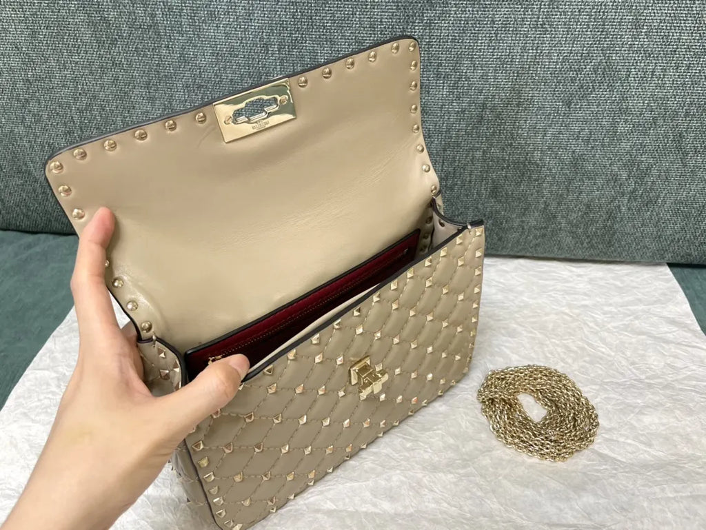 Valentino Beige Roman Stud Shoulder Bag - Hình 5