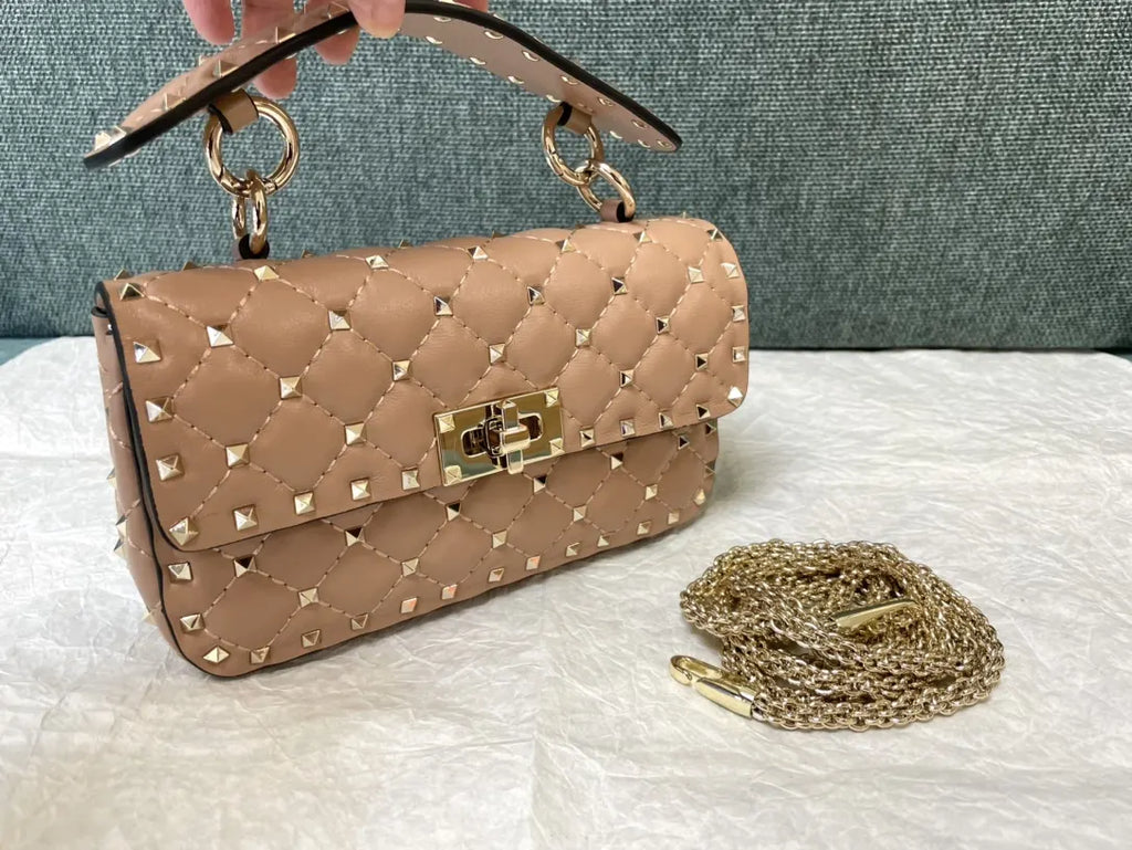 gold Valentino Rockstud Nude Bag - Hình 8