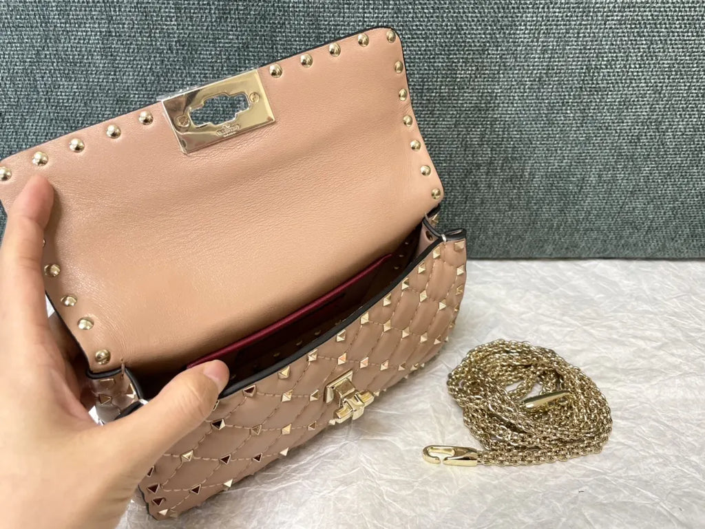gold Valentino Rockstud Nude Bag - Hình 6