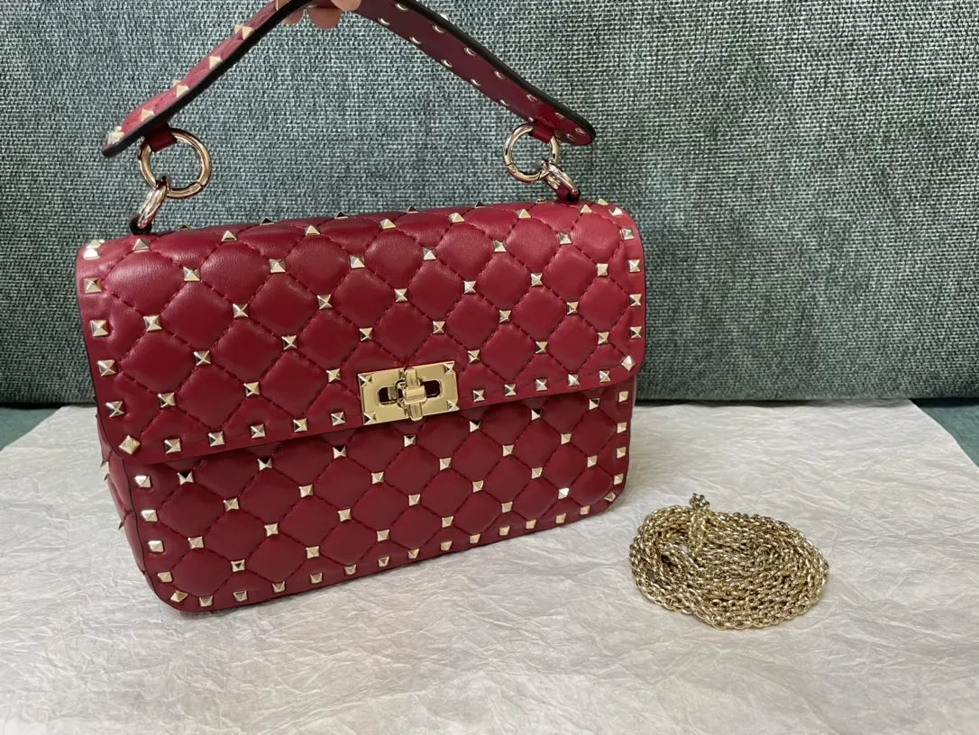 Valentino Ruby Red Roman Stud Bag - Hình 3