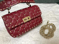 Valentino Burgundy Quilted Rockstud Bag
