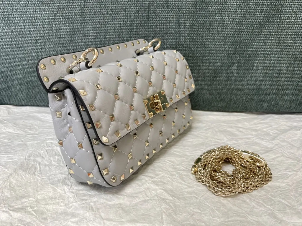 quilted Valentino Gray Roman Stud Bag