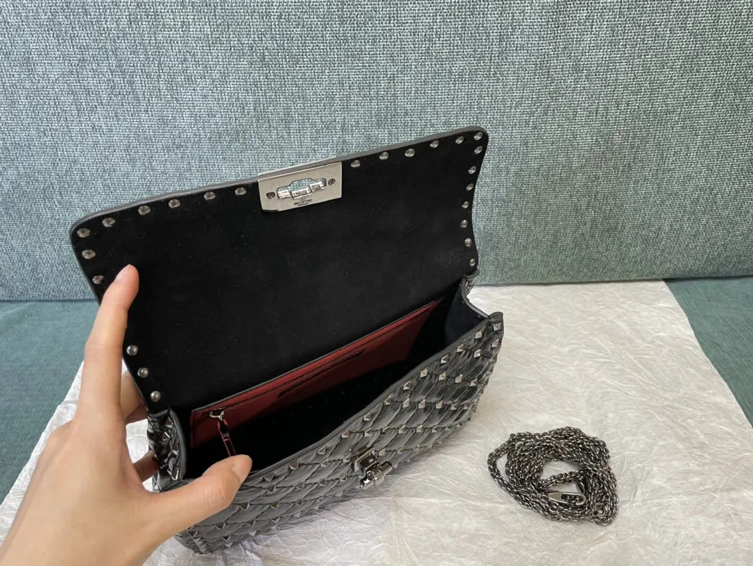 Valentino Black Studded Quilted Bag - Hình 8
