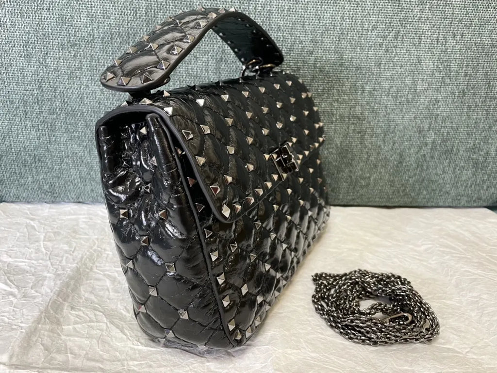 Valentino Black Studded Quilted Bag - Hình 3