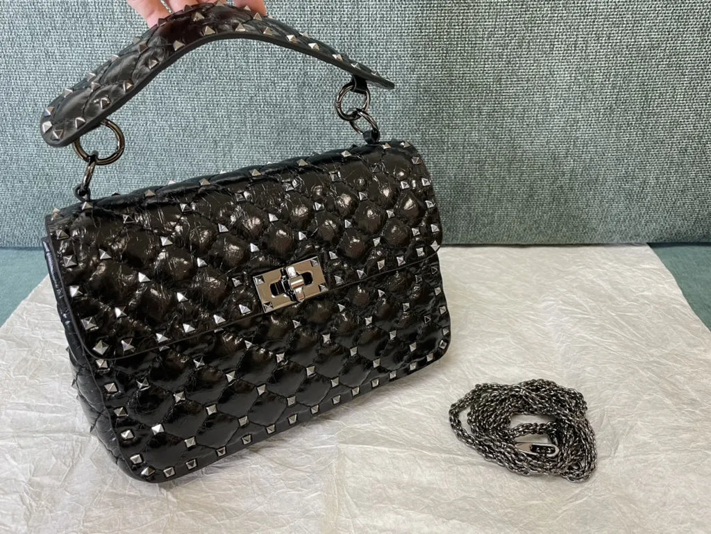 Valentino Black Studded Quilted Bag - Hình 2