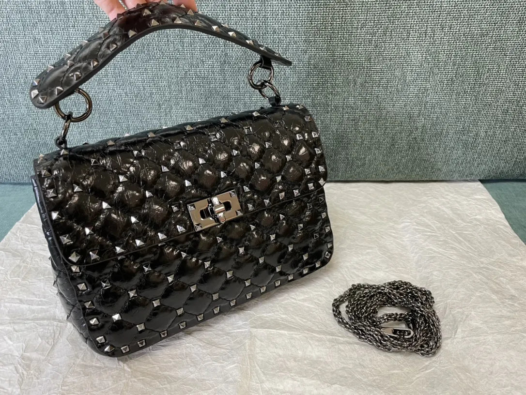 Valentino Black Studded Quilted Bag - Hình 2