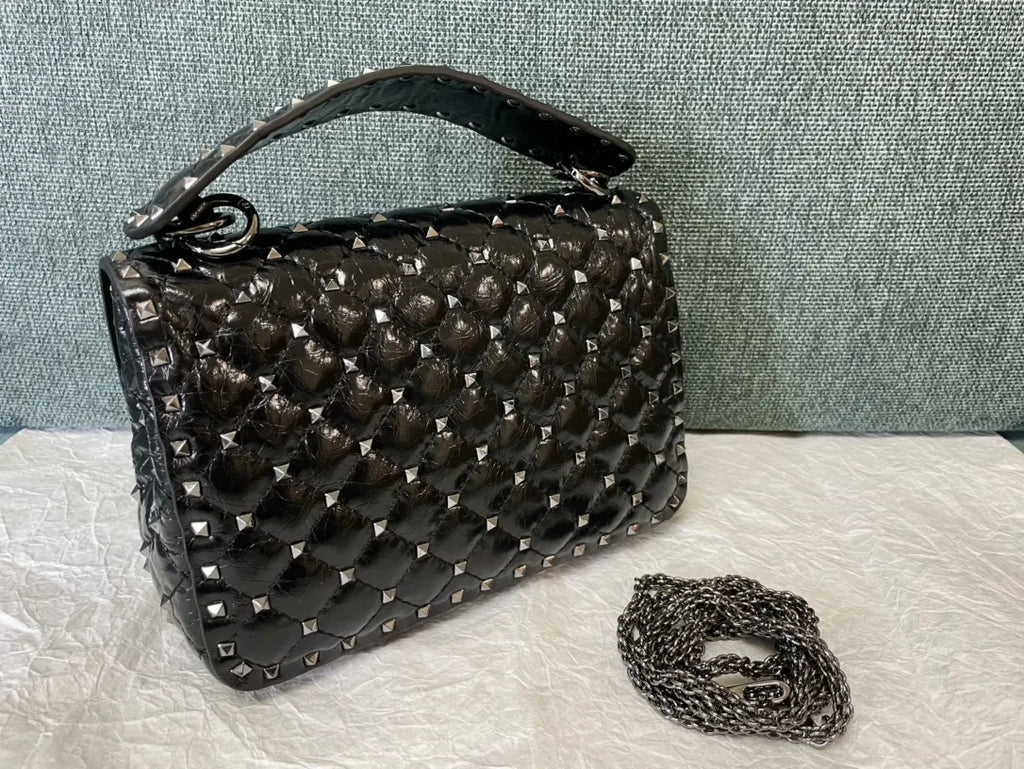 Valentino Black Studded Quilted Bag - Hình 4