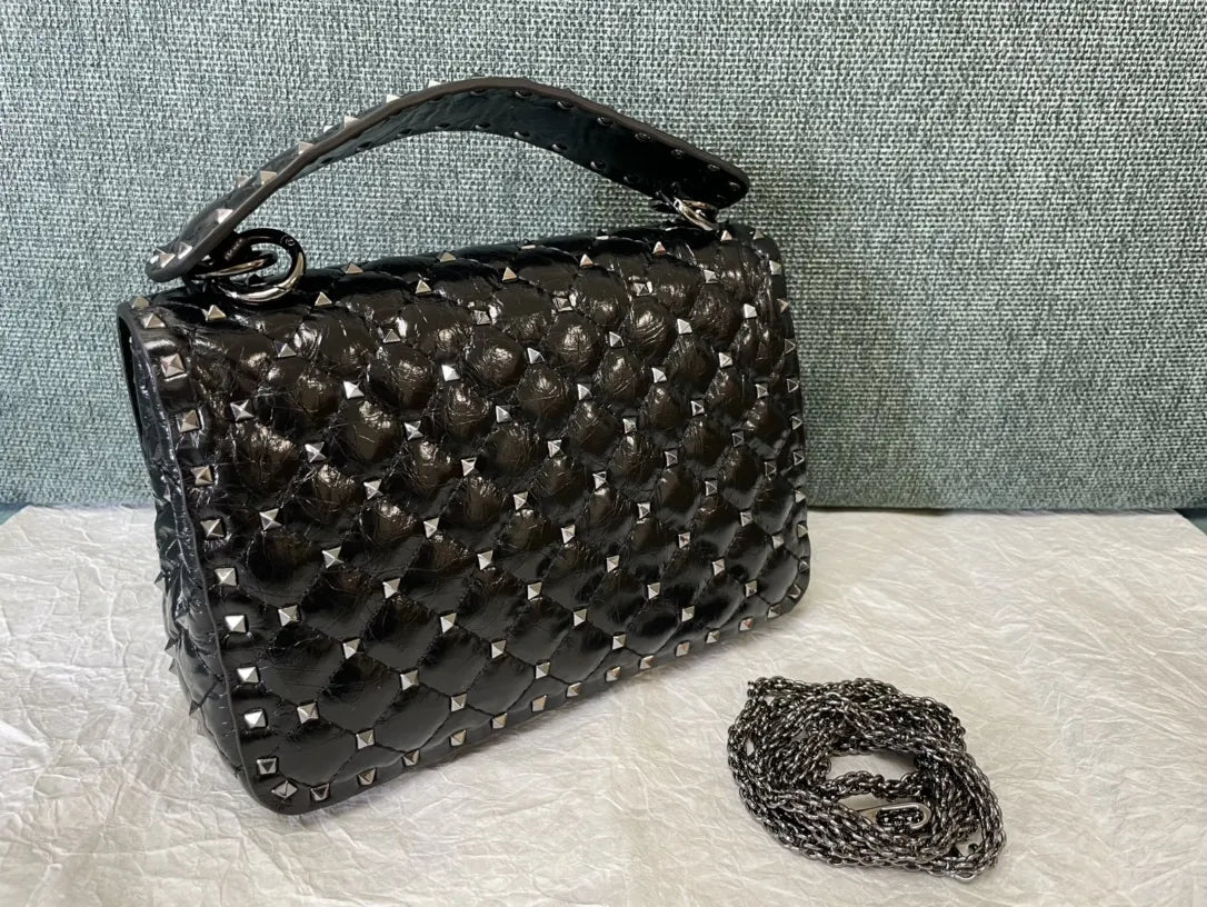 Valentino Black Studded Quilted Bag - Hình 4