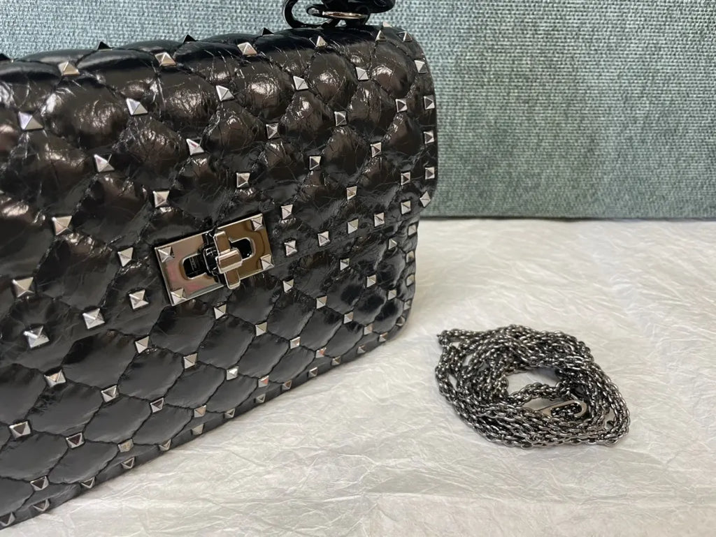 Valentino Black Studded Quilted Bag - Hình 7