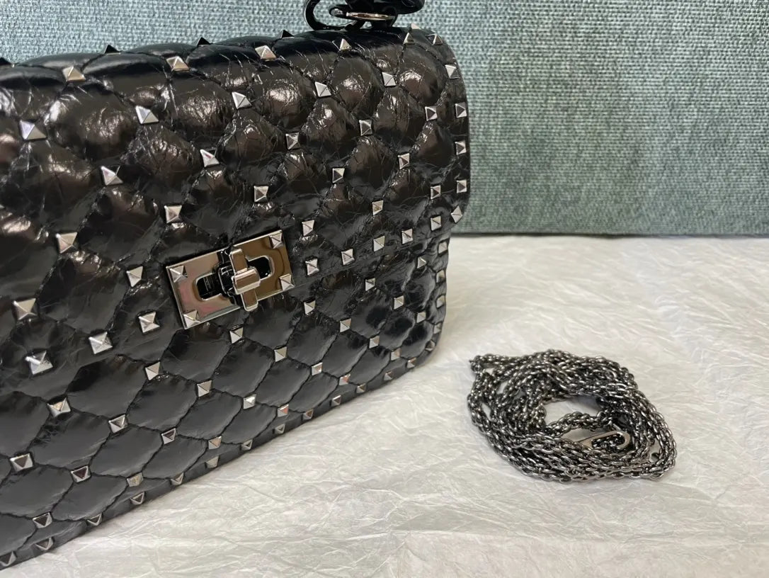 Valentino Black Studded Quilted Bag - Hình 7
