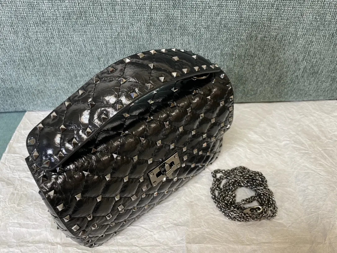 Valentino Black Studded Quilted Bag - Hình 6