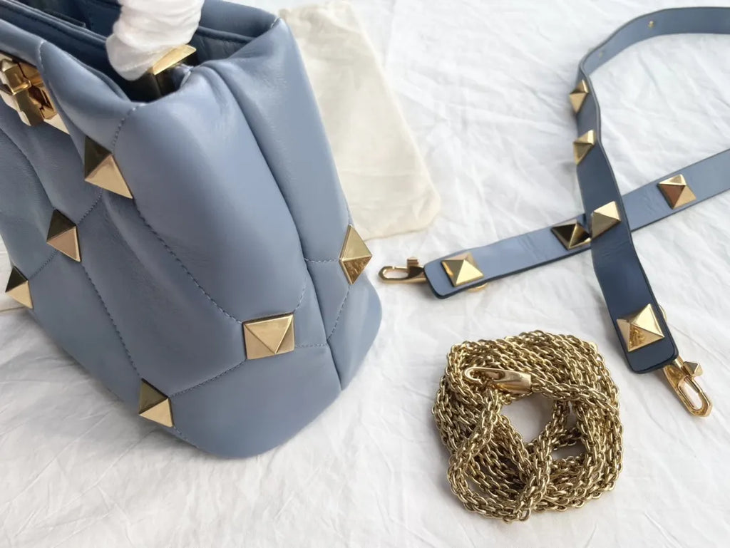 Valentino Sky Blue Stud Sign Bag - Hình 2