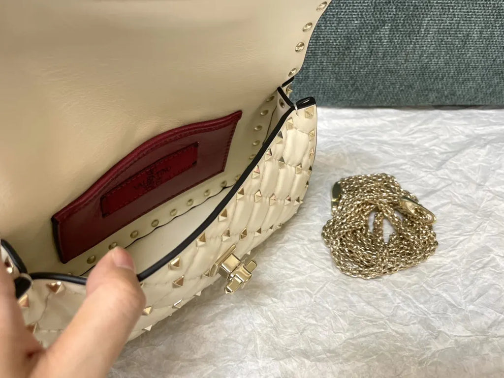 Valentino Cream Quilted Bag - Hình 7