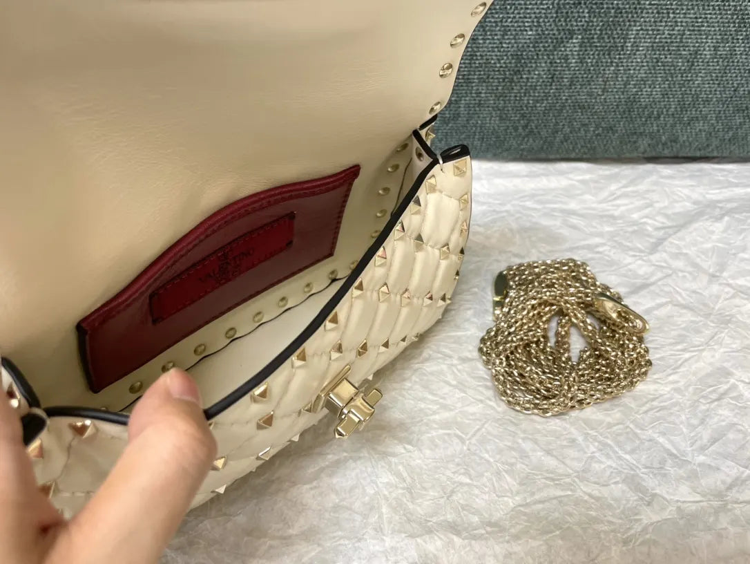 Valentino Cream Quilted Bag - Hình 7