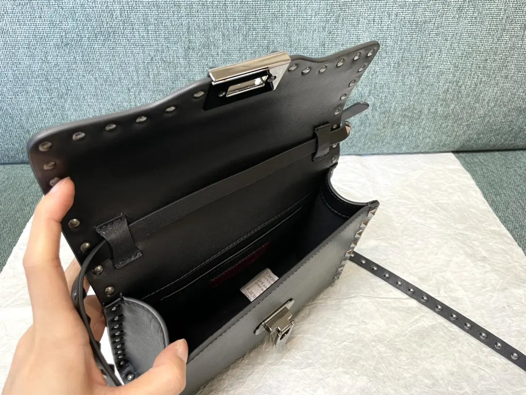 Valentino Black Studded Flap Bag - Hình 7