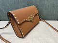 grained Valentino Caramel Rockstud Bag