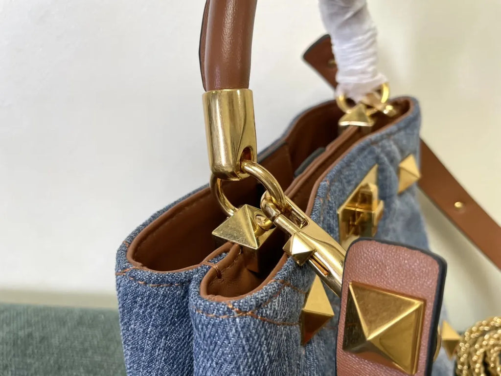 Valentino Denim Roman Stud Bag - Hình 4