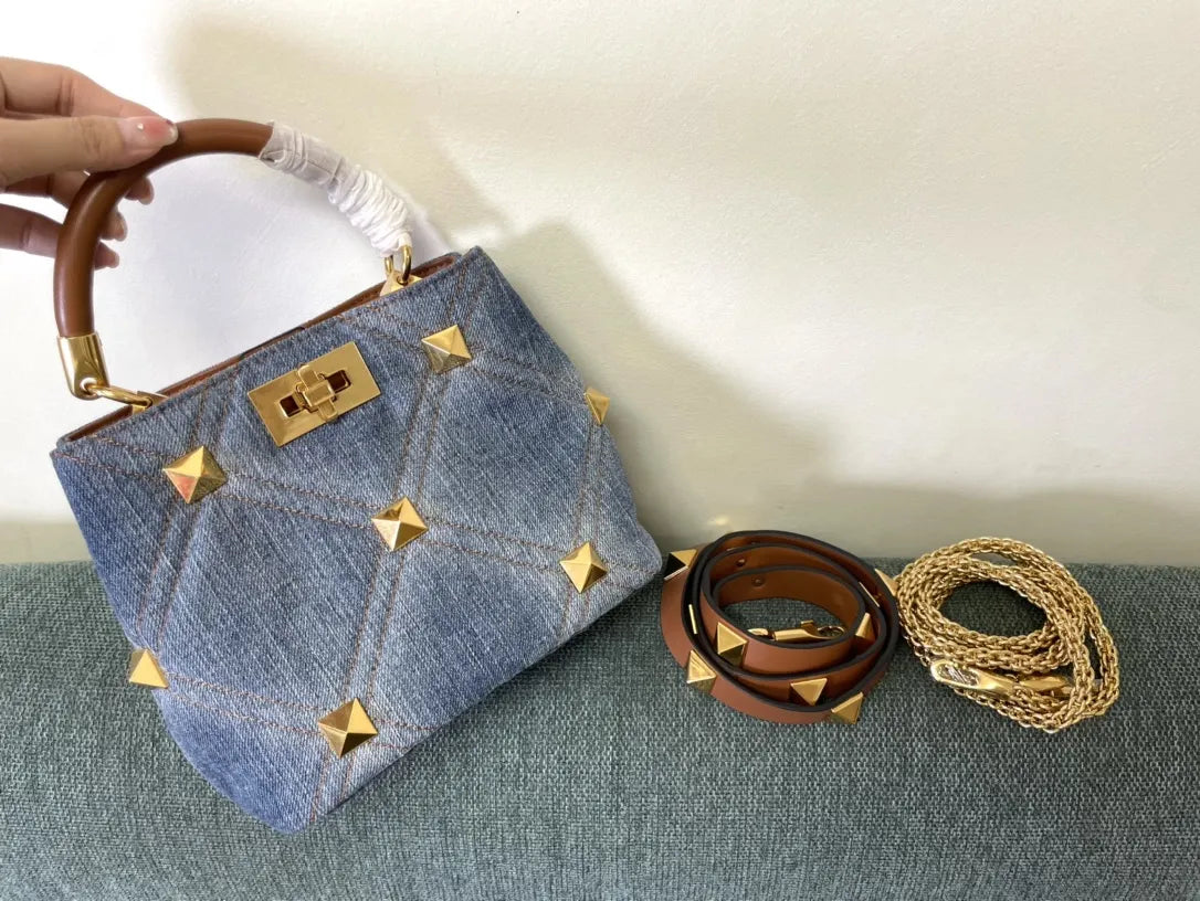 Valentino Denim Roman Stud Bag - Hình 9