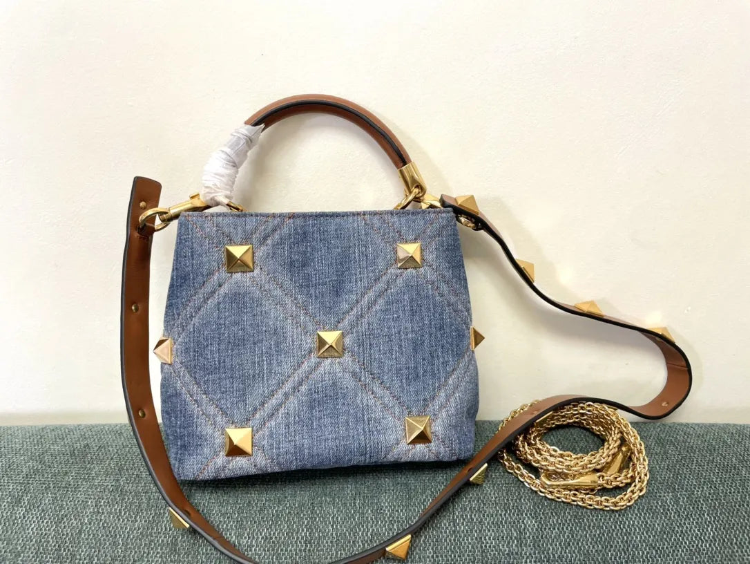 Valentino Denim Roman Stud Bag - Hình 2