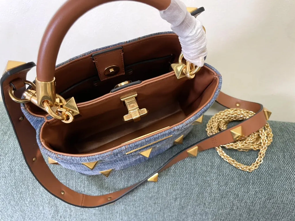 Valentino Denim Roman Stud Bag - Hình 6