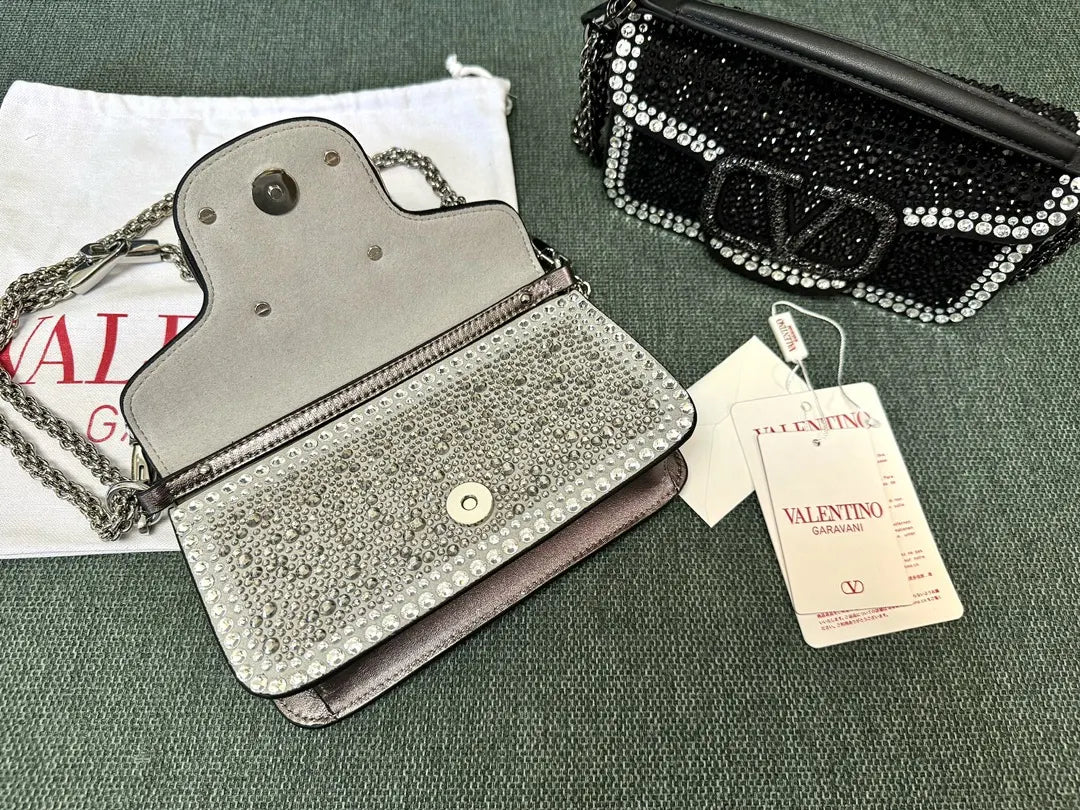 chain Valentino Silver Crystal Mini Bag - Hình 3