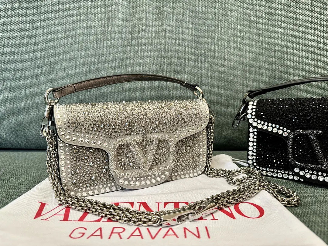 chain Valentino Silver Crystal Mini Bag - Hình 2