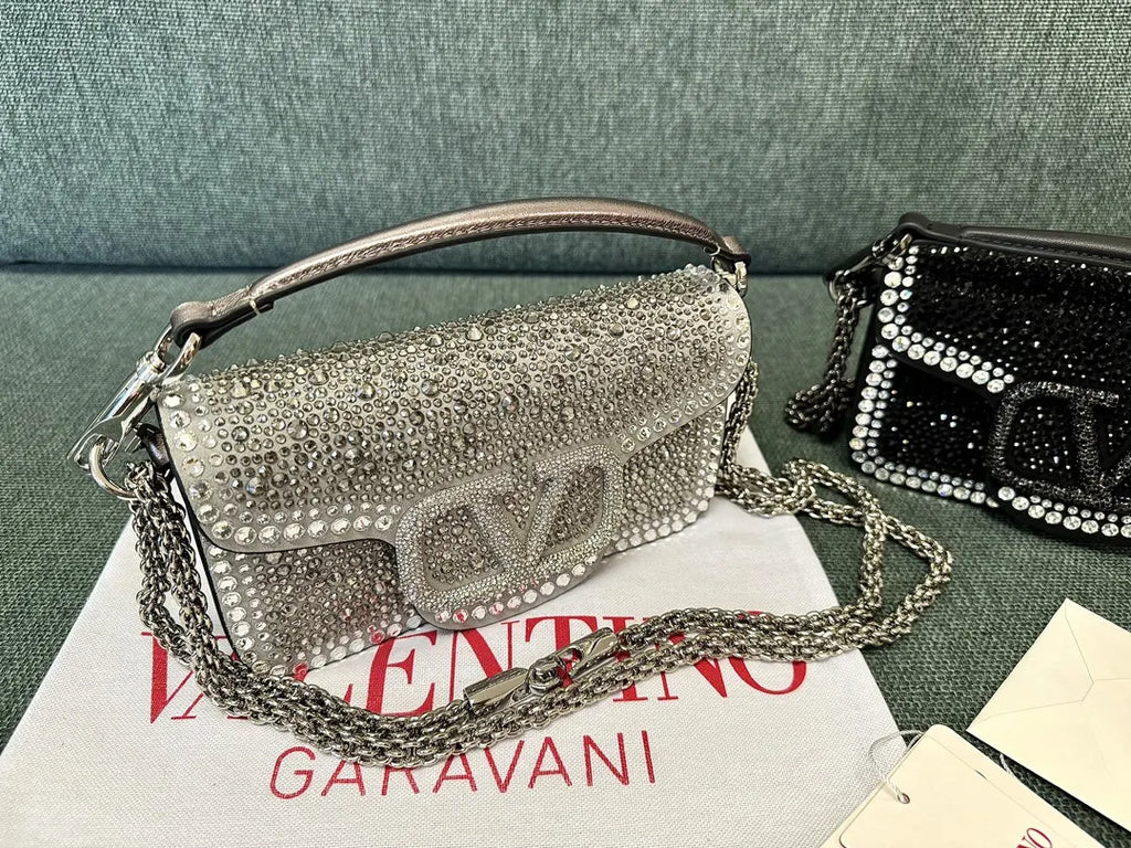 chain Valentino Silver Crystal Mini Bag - Hình 4