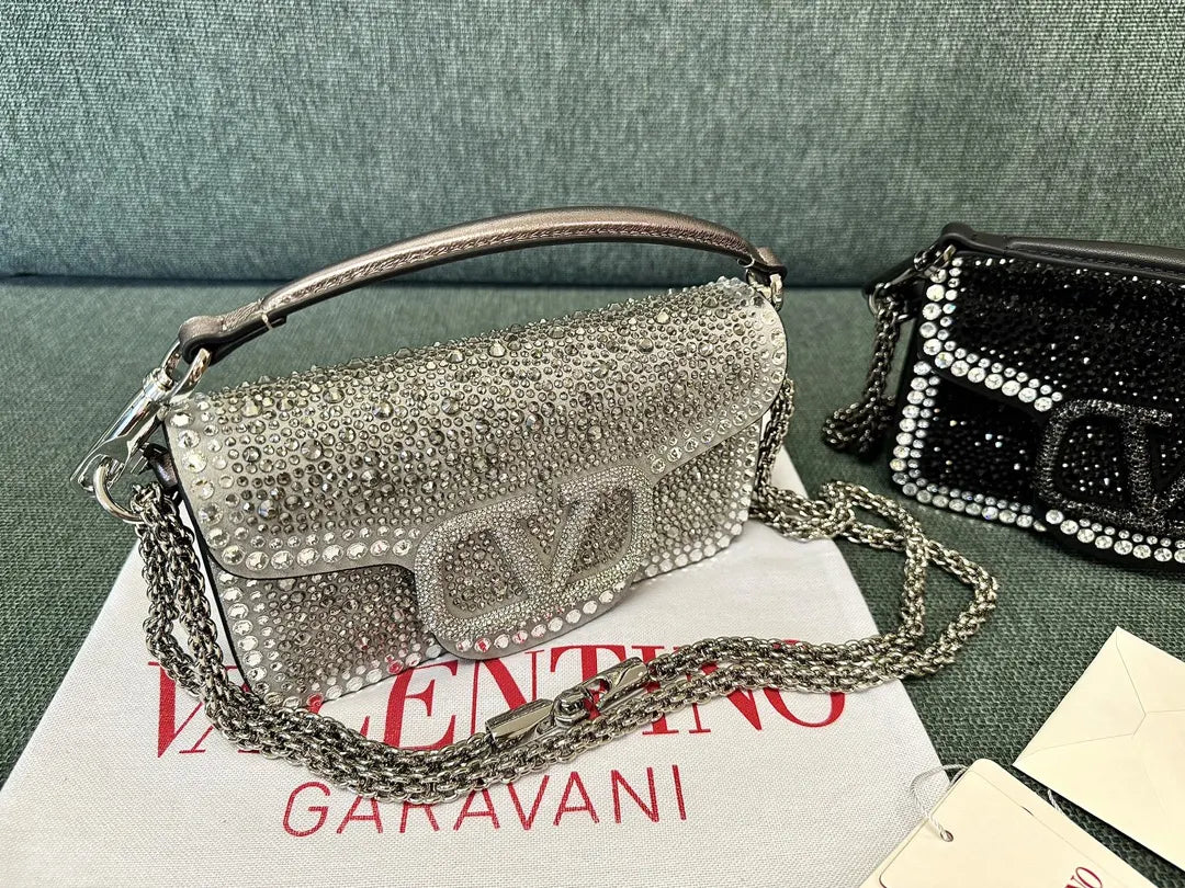 chain Valentino Silver Crystal Mini Bag - Hình 4