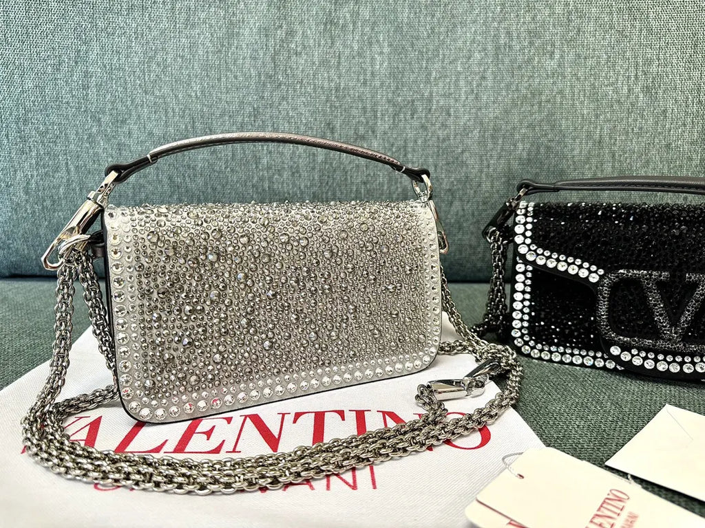 chain Valentino Silver Crystal Mini Bag - Hình 5